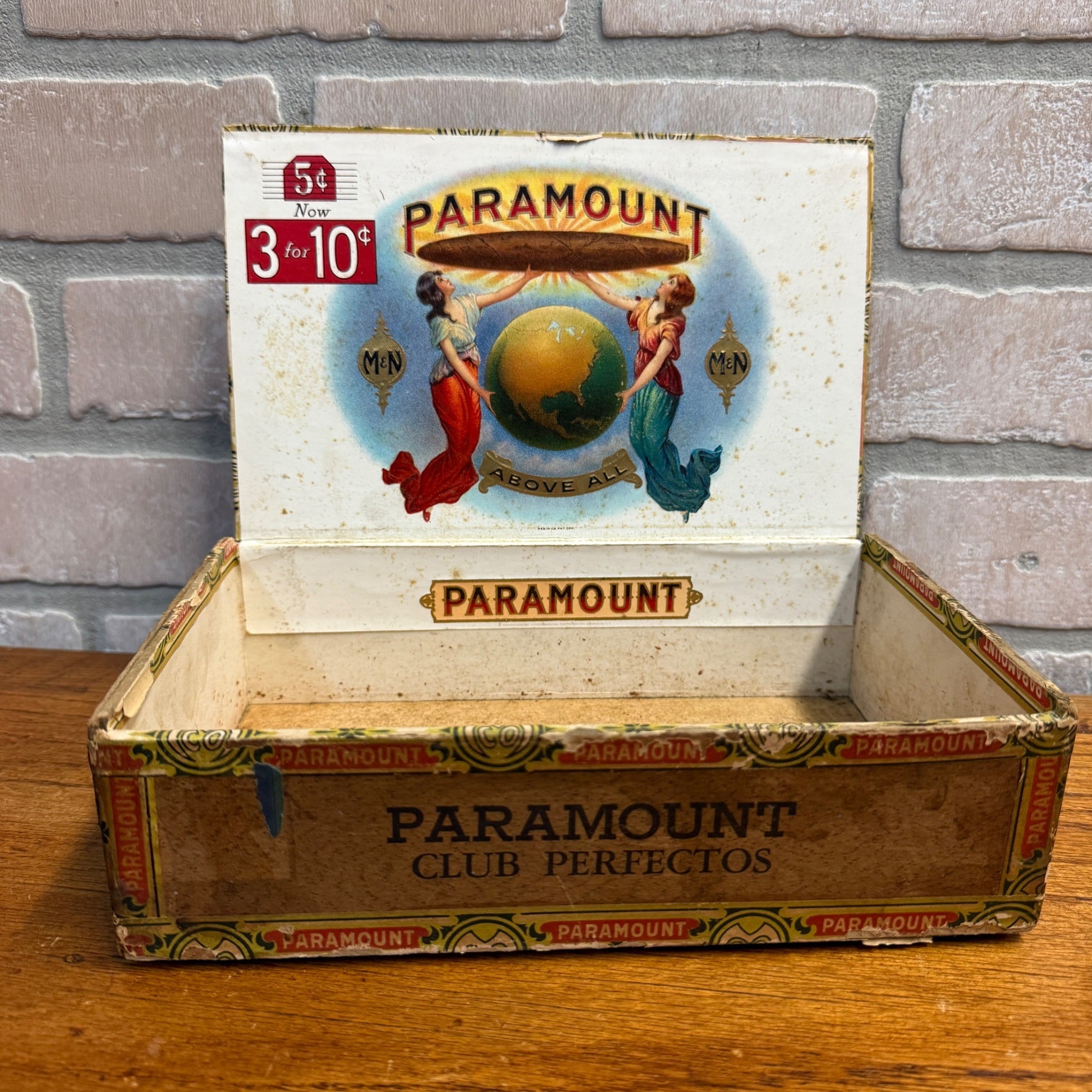Vintage Paramount Cigar Wooden Box Wooden Advertising Display Ohio