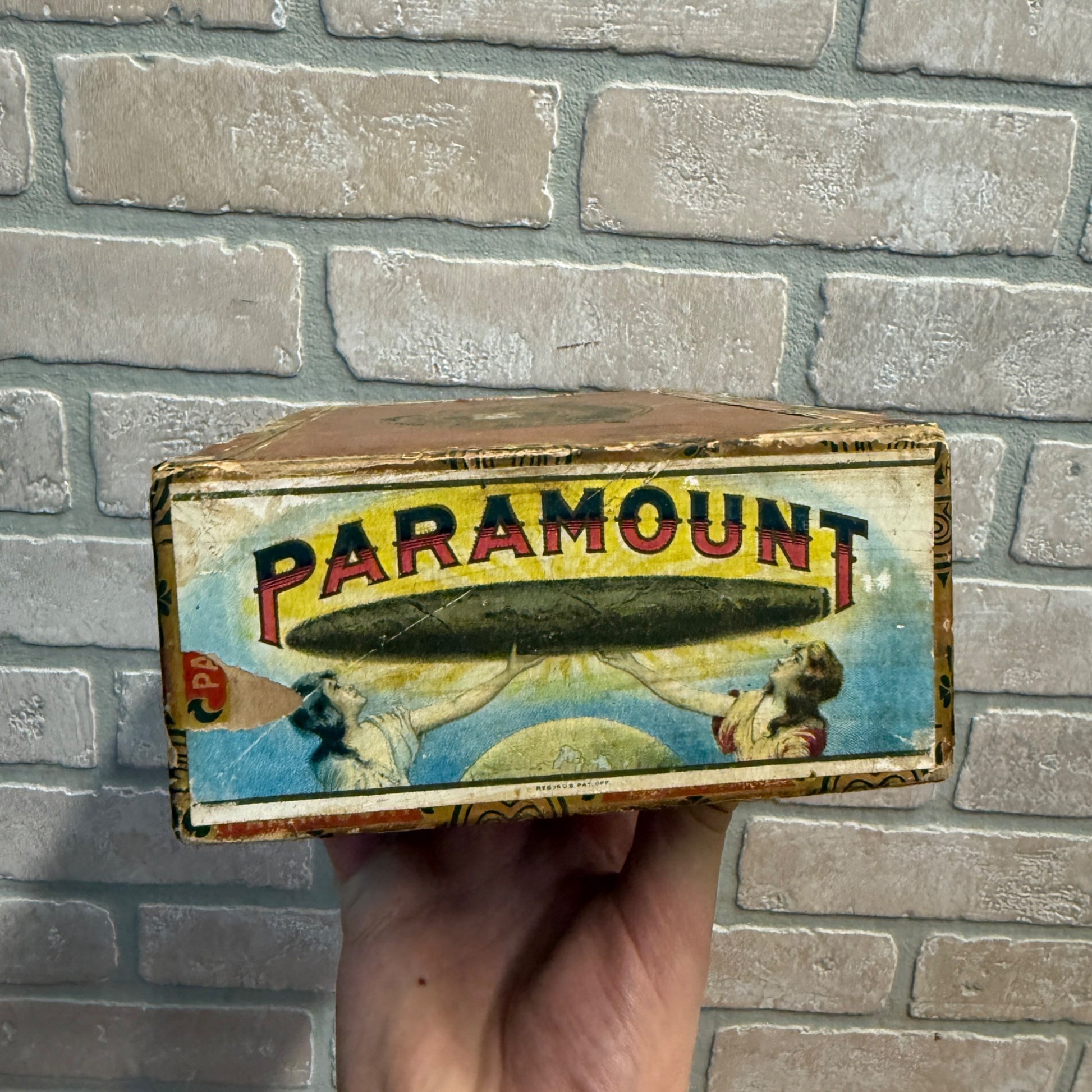 Vintage Paramount Cigar Wooden Box Wooden Advertising Display Ohio