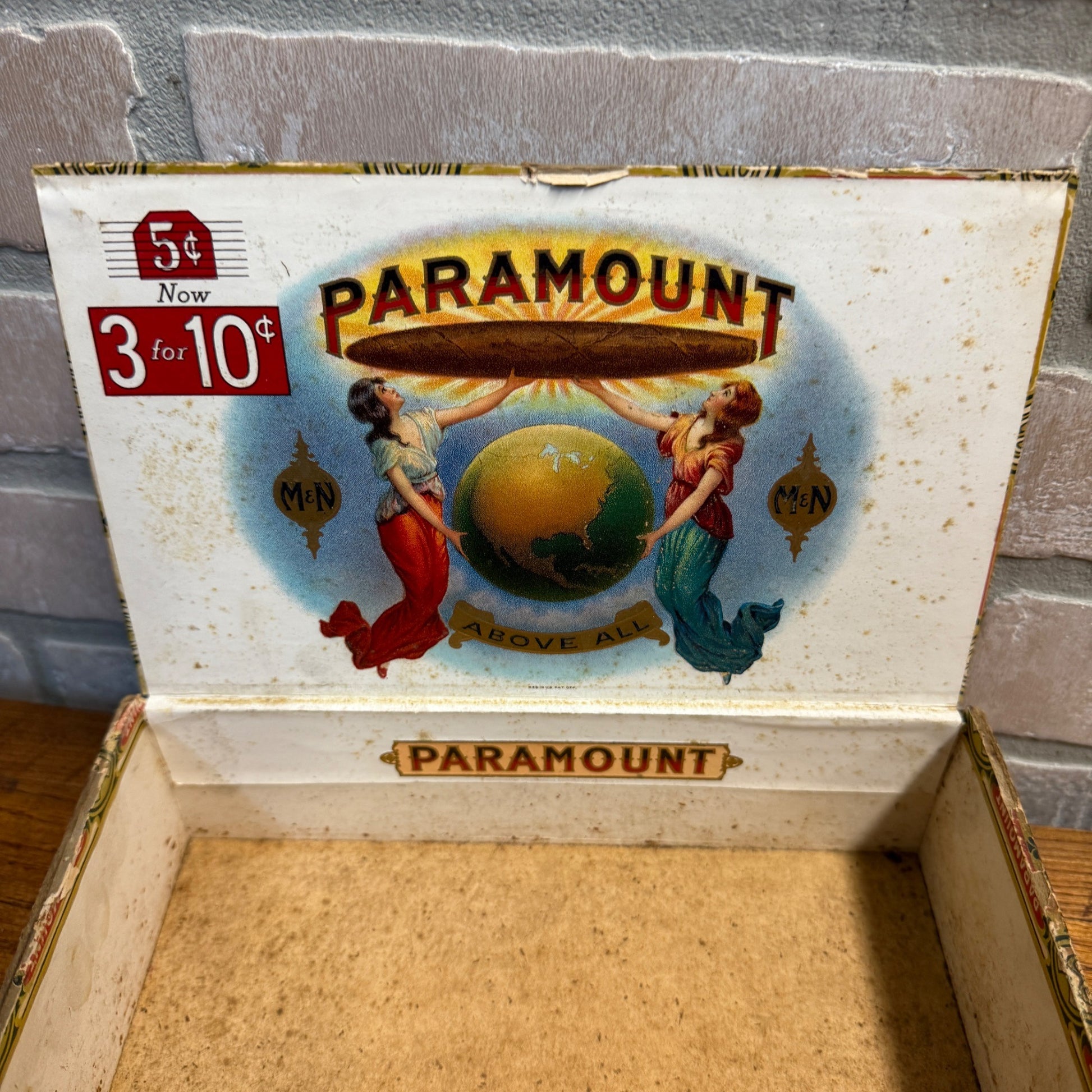 Vintage Paramount Cigar Wooden Box Wooden Advertising Display Ohio