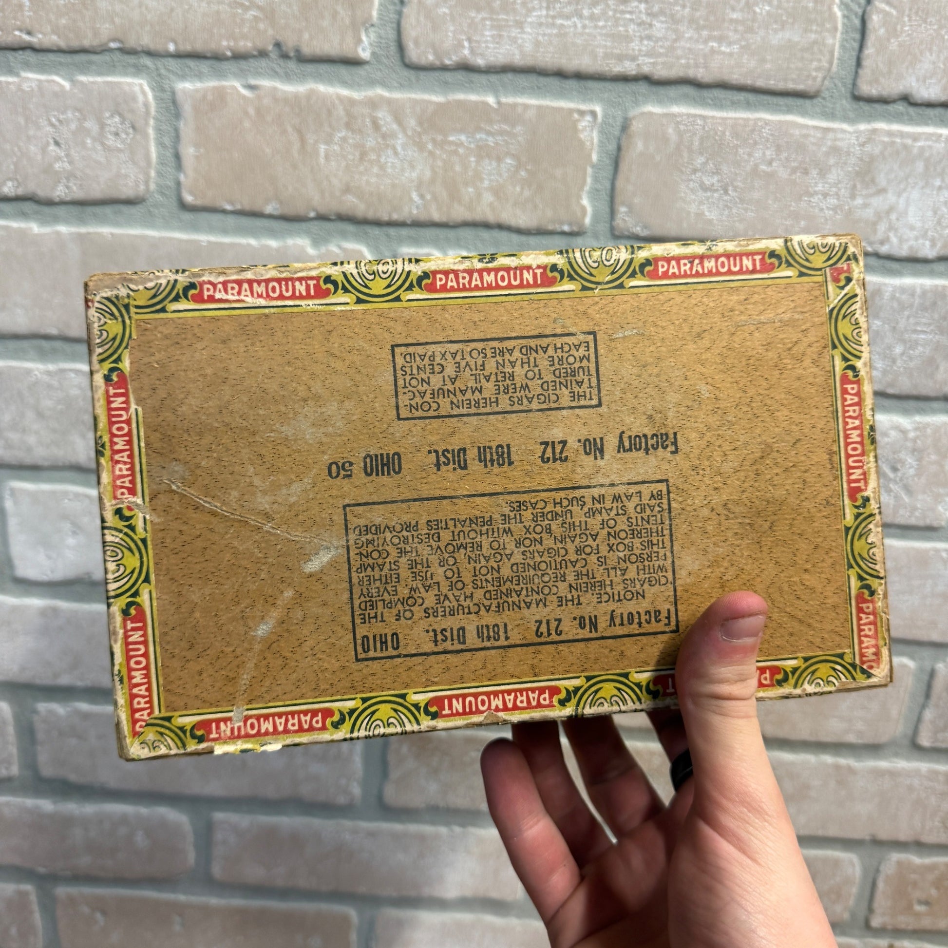 Vintage Paramount Cigar Wooden Box Wooden Advertising Display Ohio