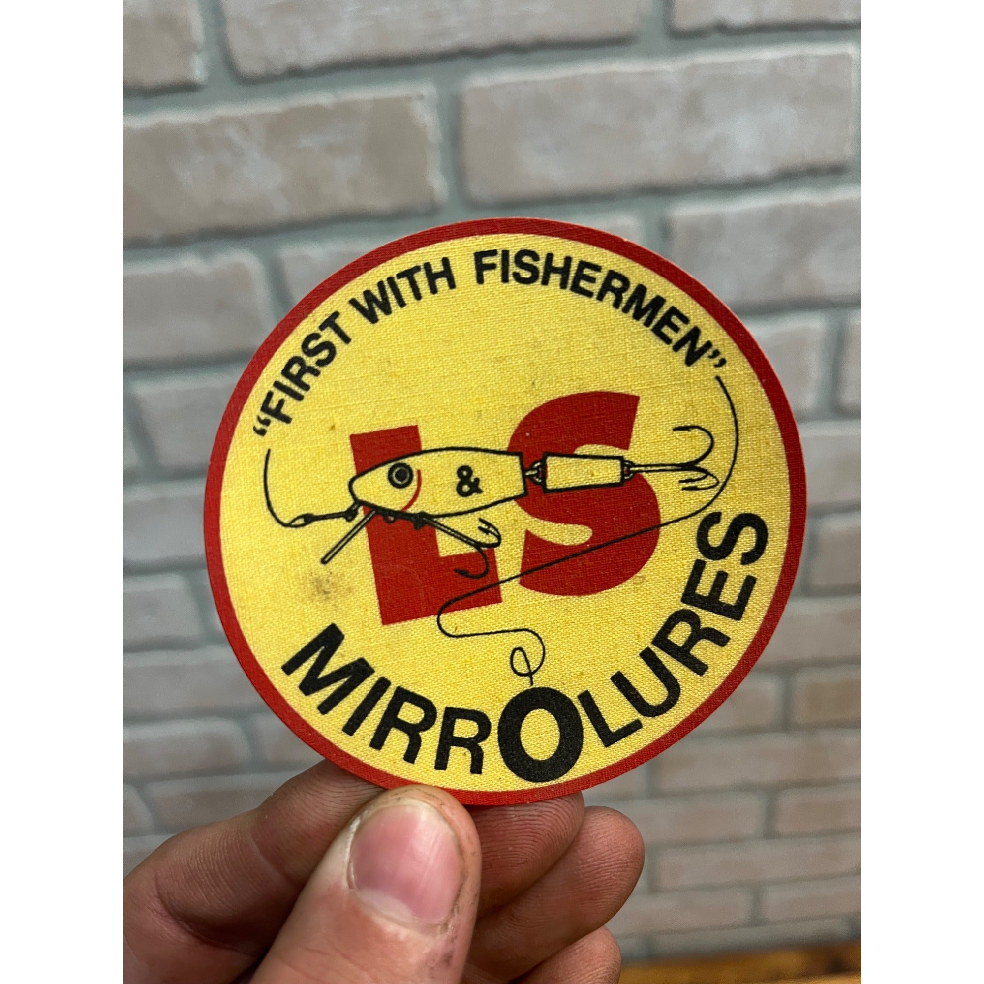 Vintage LS Mirro Lures Iron-On Patch Mirrolures Manitowoc Wis 3" Fishing Tackle