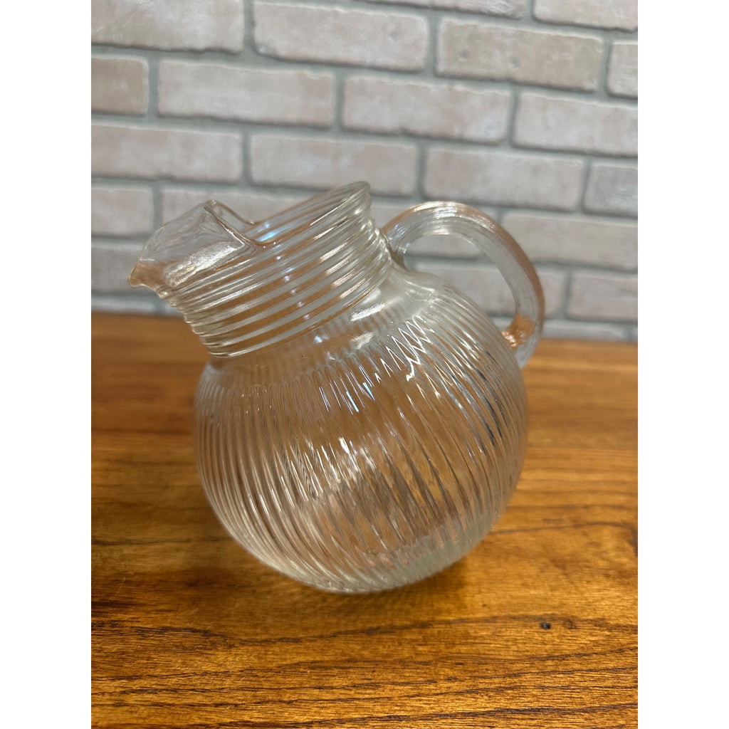 Vintage Hazel Atlas Clear Ribbed Tilted Ball Pitcher Glass w/ Ice Lip