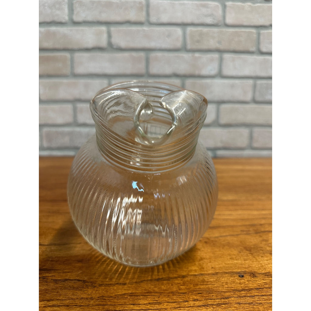 Vintage Hazel Atlas Clear Ribbed Tilted Ball Pitcher Glass w/ Ice Lip