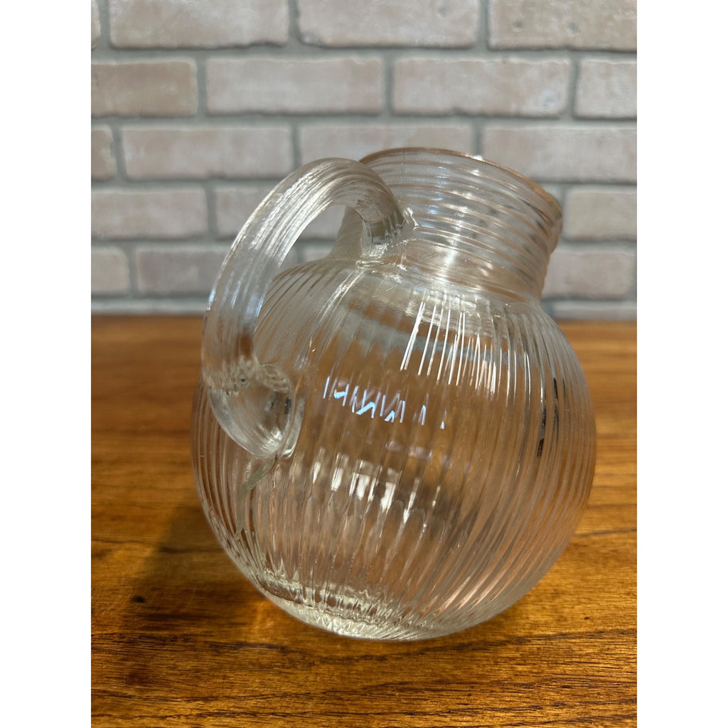 Vintage Hazel Atlas Clear Ribbed Tilted Ball Pitcher Glass w/ Ice Lip