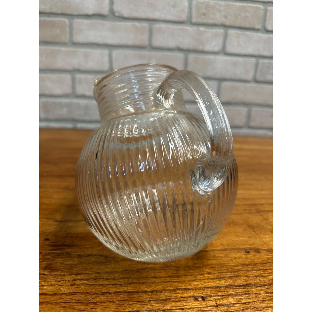 Vintage Hazel Atlas Clear Ribbed Tilted Ball Pitcher Glass w/ Ice Lip