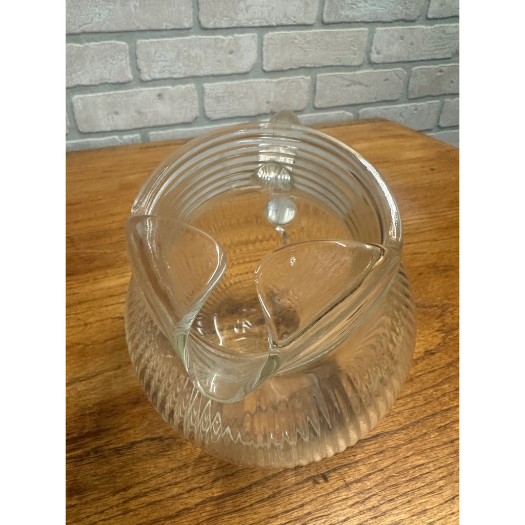 Vintage Hazel Atlas Clear Ribbed Tilted Ball Pitcher Glass w/ Ice Lip