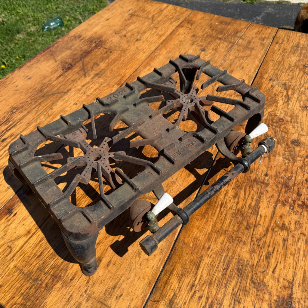 Antique Griswold Cast Iron 2 Burner Gas Cook Stove Top Double Cook Top