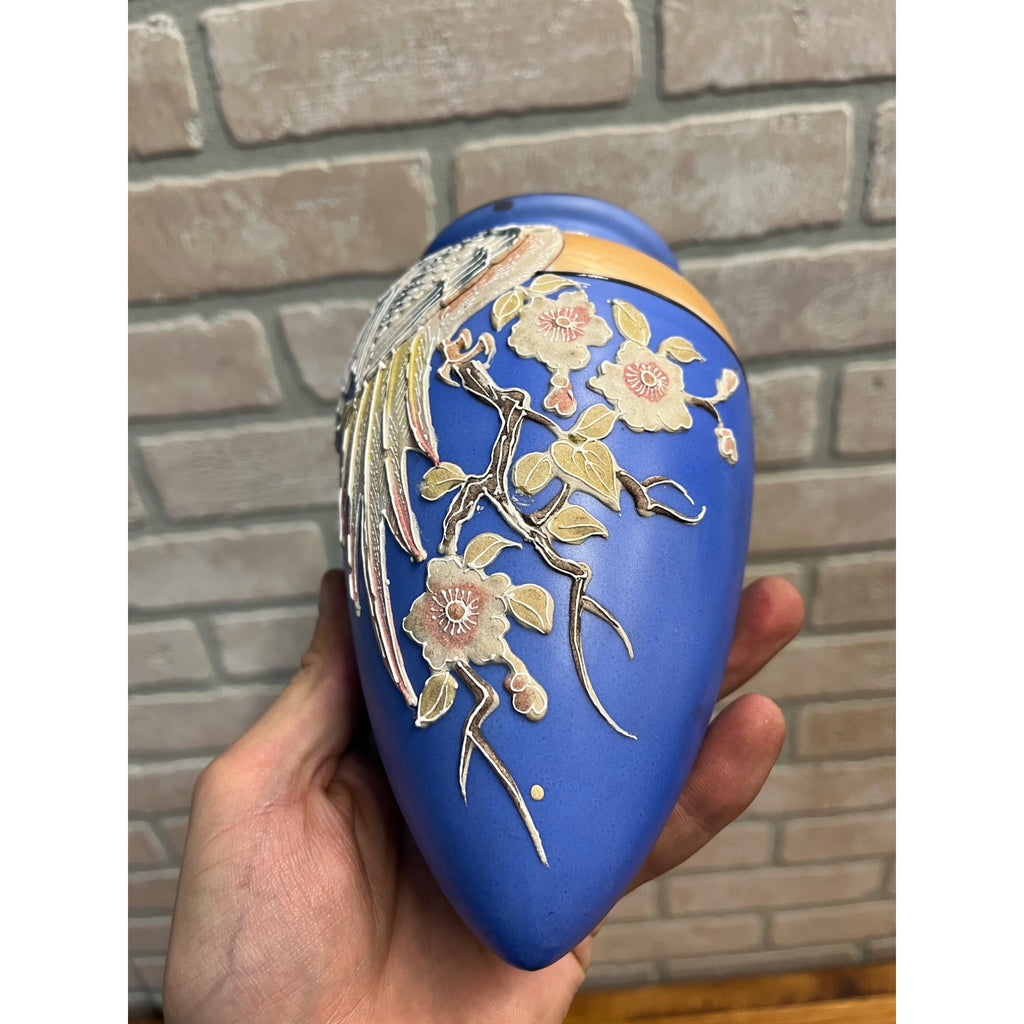 Vintage 1930s Lusterware Wall Pocket Vase Handpainted Japan Bird 7" Long