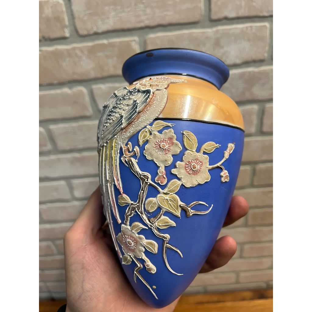Vintage 1930s Lusterware Wall Pocket Vase Handpainted Japan Bird 7" Long