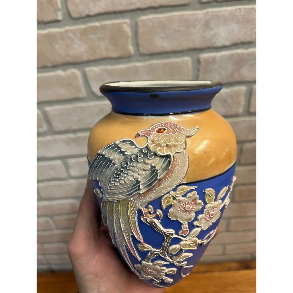 Vintage 1930s Lusterware Wall Pocket Vase Handpainted Japan Bird 7" Long