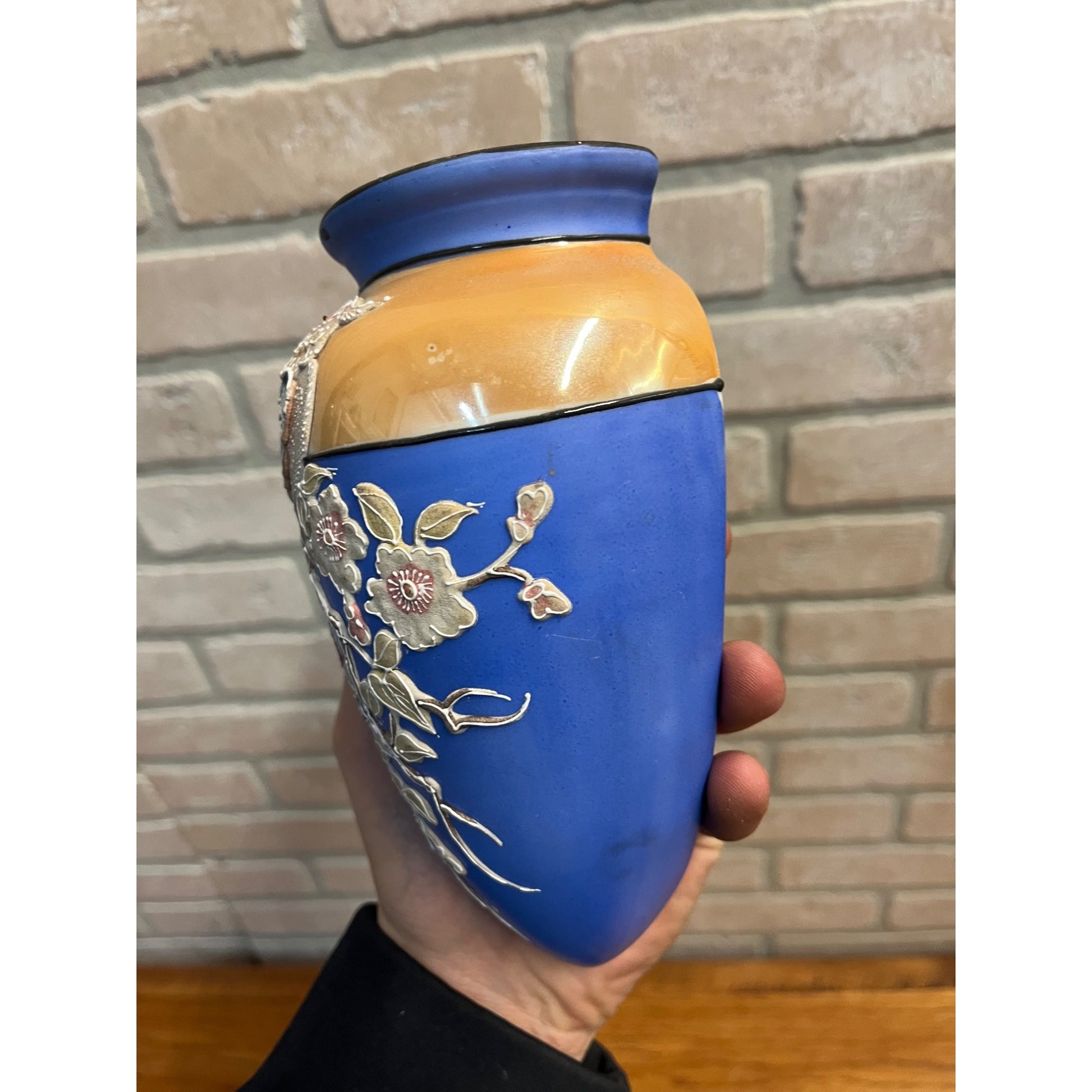 Vintage 1930s Lusterware Wall Pocket Vase Handpainted Japan Bird 7" Long