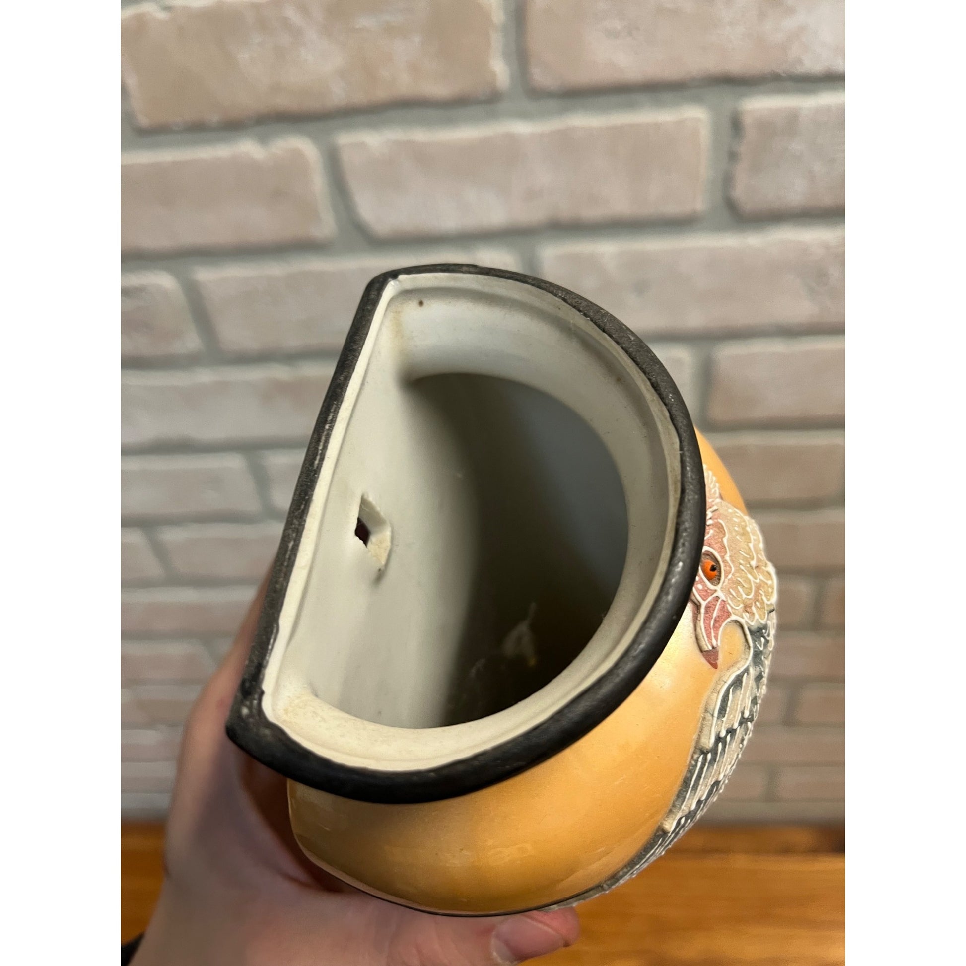 Vintage 1930s Lusterware Wall Pocket Vase Handpainted Japan Bird 7" Long