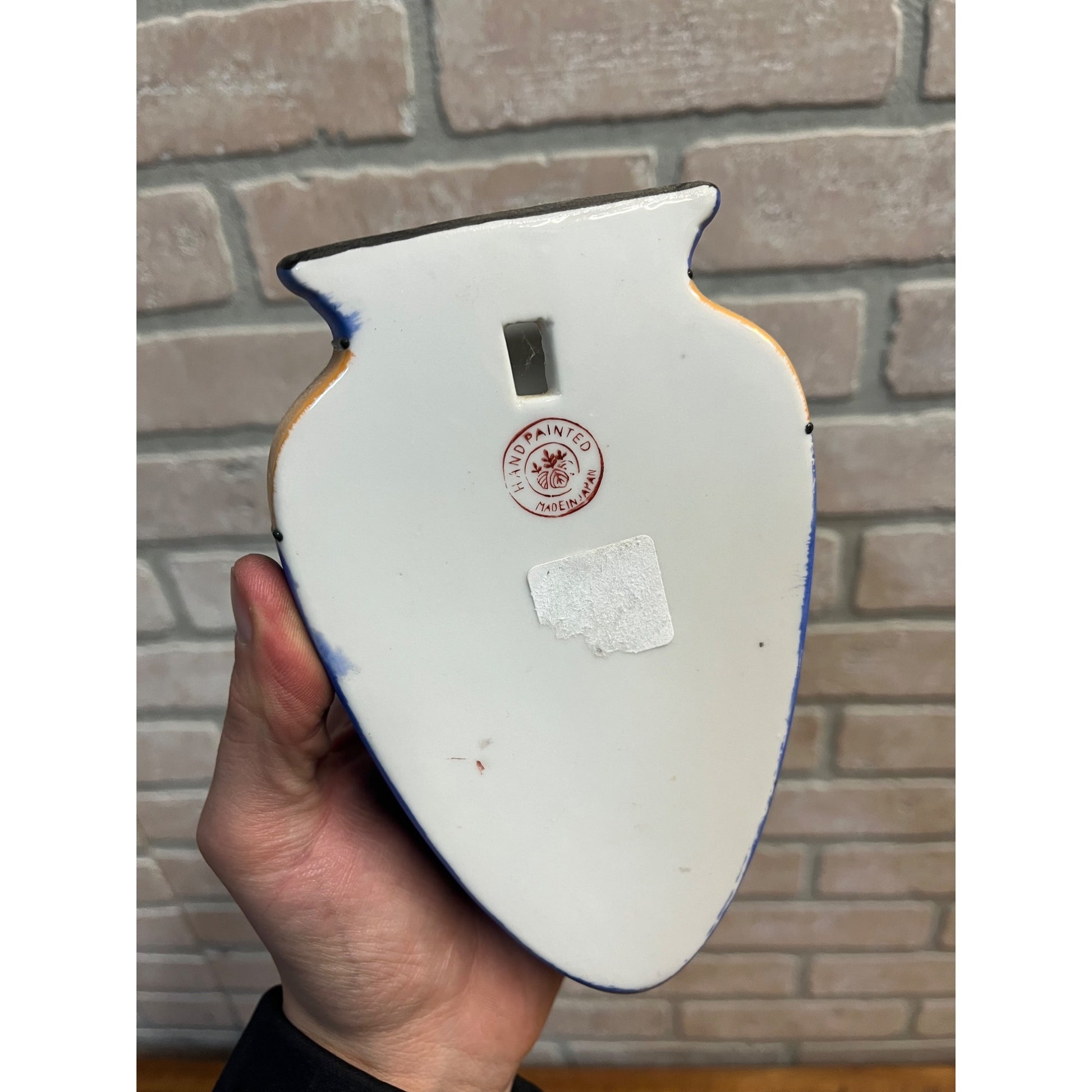 Vintage 1930s Lusterware Wall Pocket Vase Handpainted Japan Bird 7" Long