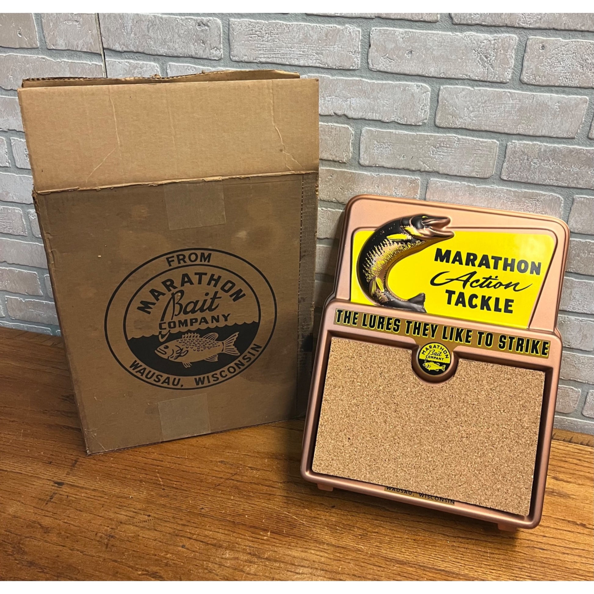 Marathon Fishing Lure Display Sign Bait Tackle Wausau Wisconsin