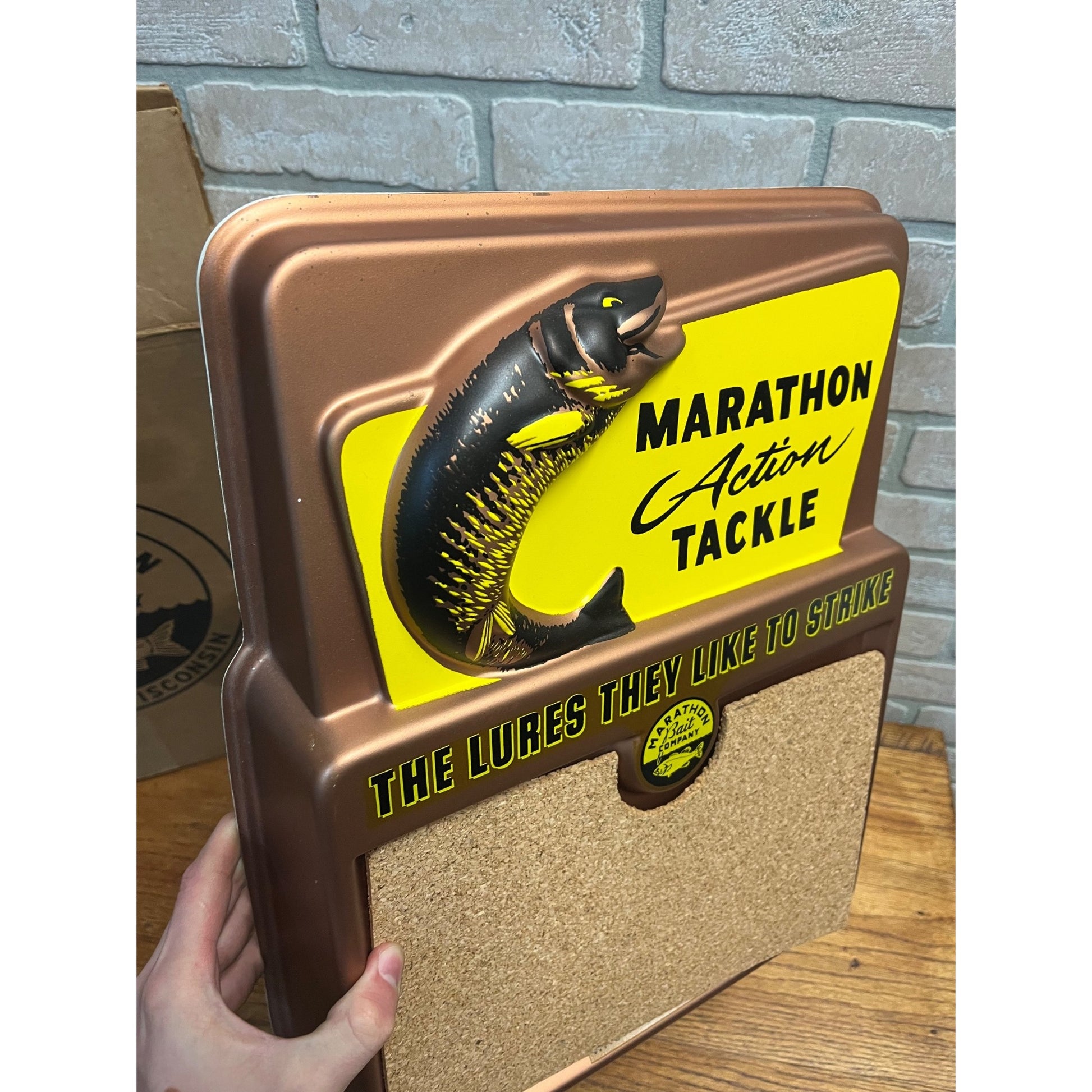 Marathon Fishing Lure Display Sign Bait Tackle Wausau Wisconsin