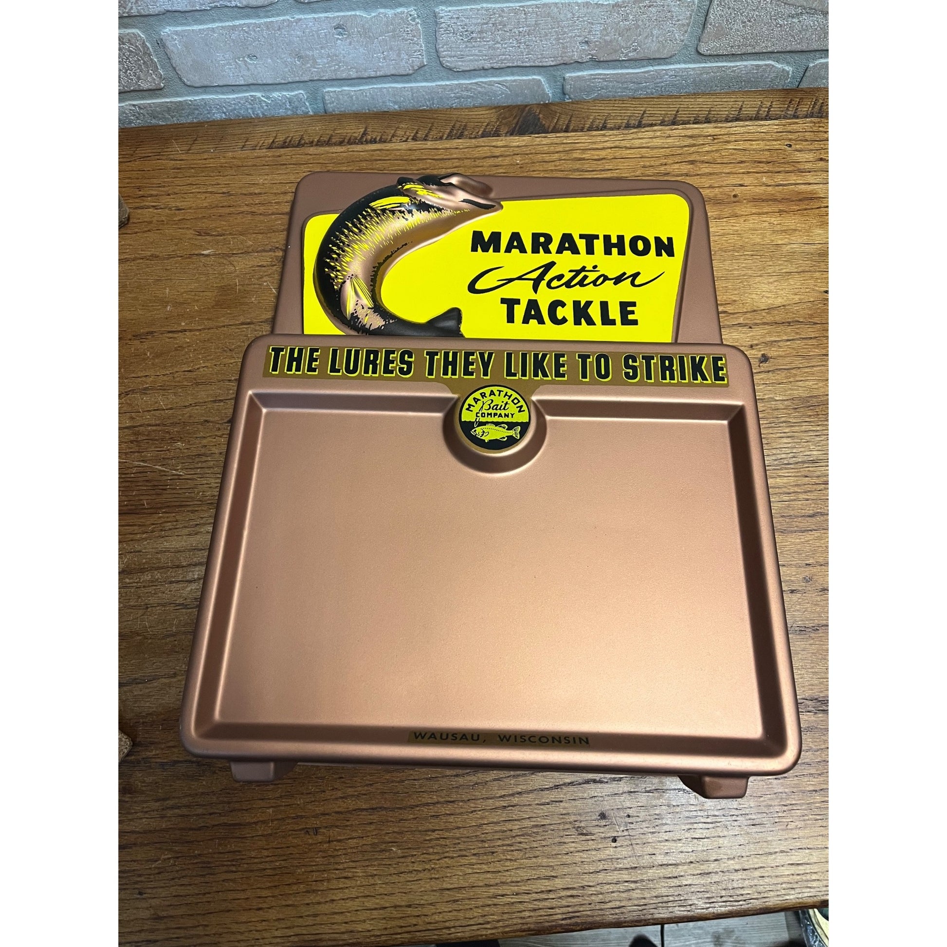 Marathon Fishing Lure Display Sign Bait Tackle Wausau Wisconsin