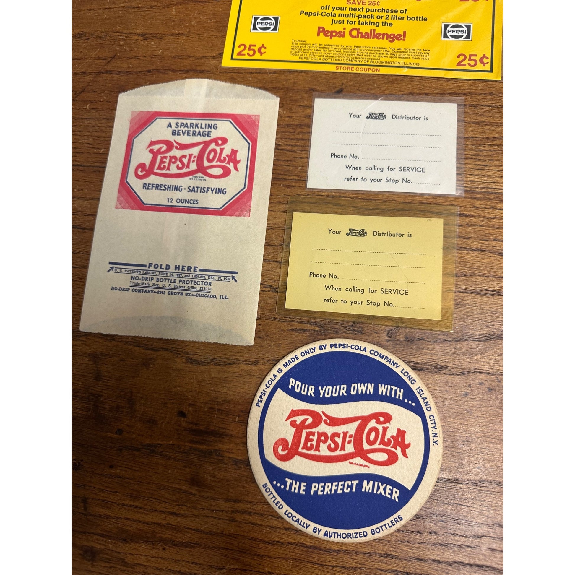 Vintage Pepsi Cola Advertising Lot No Drip Bottle Sleeve, Coasters, Coupons