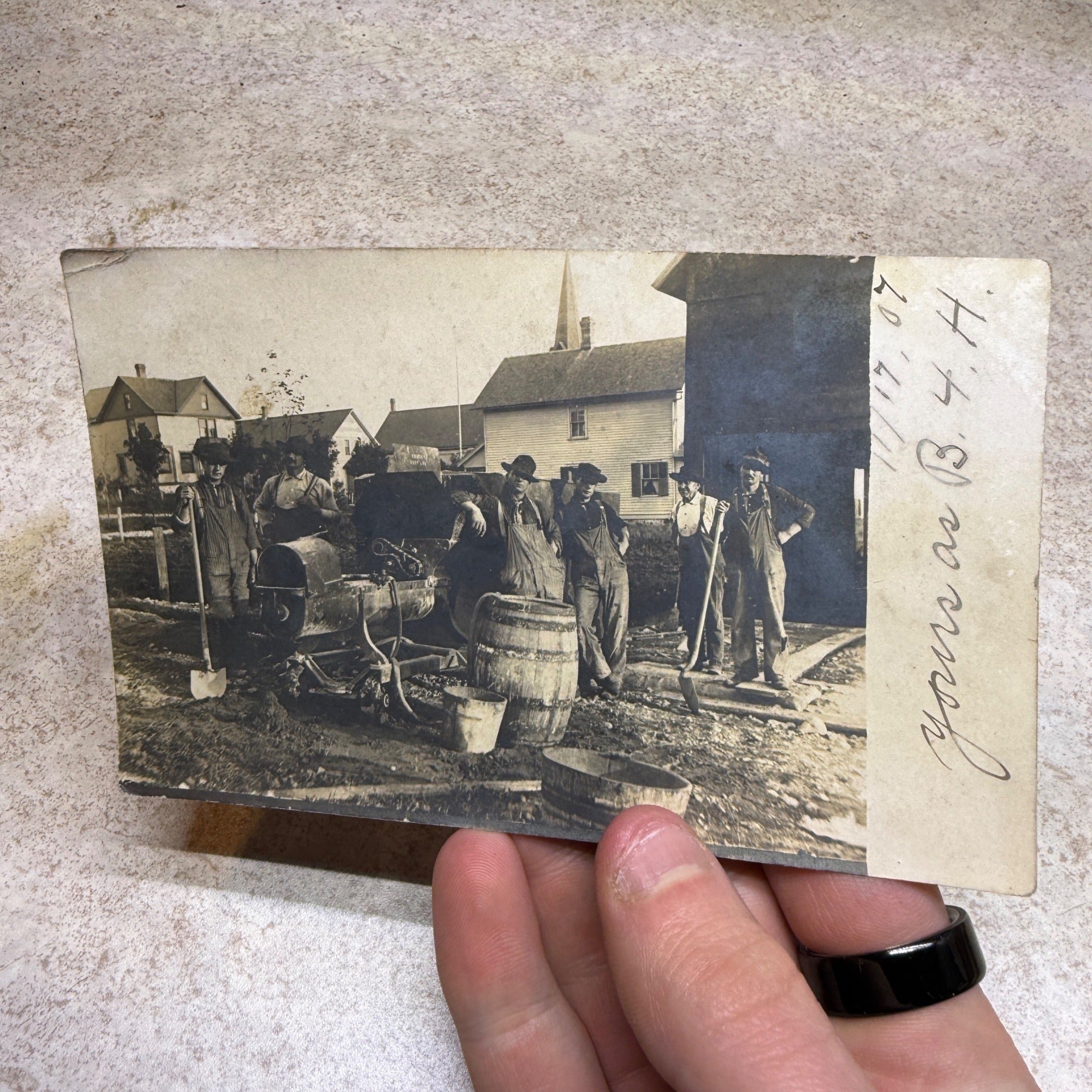 Early Random Lake Wis RPPC Postcard Cement Concrete Mixing? Wisconsin
