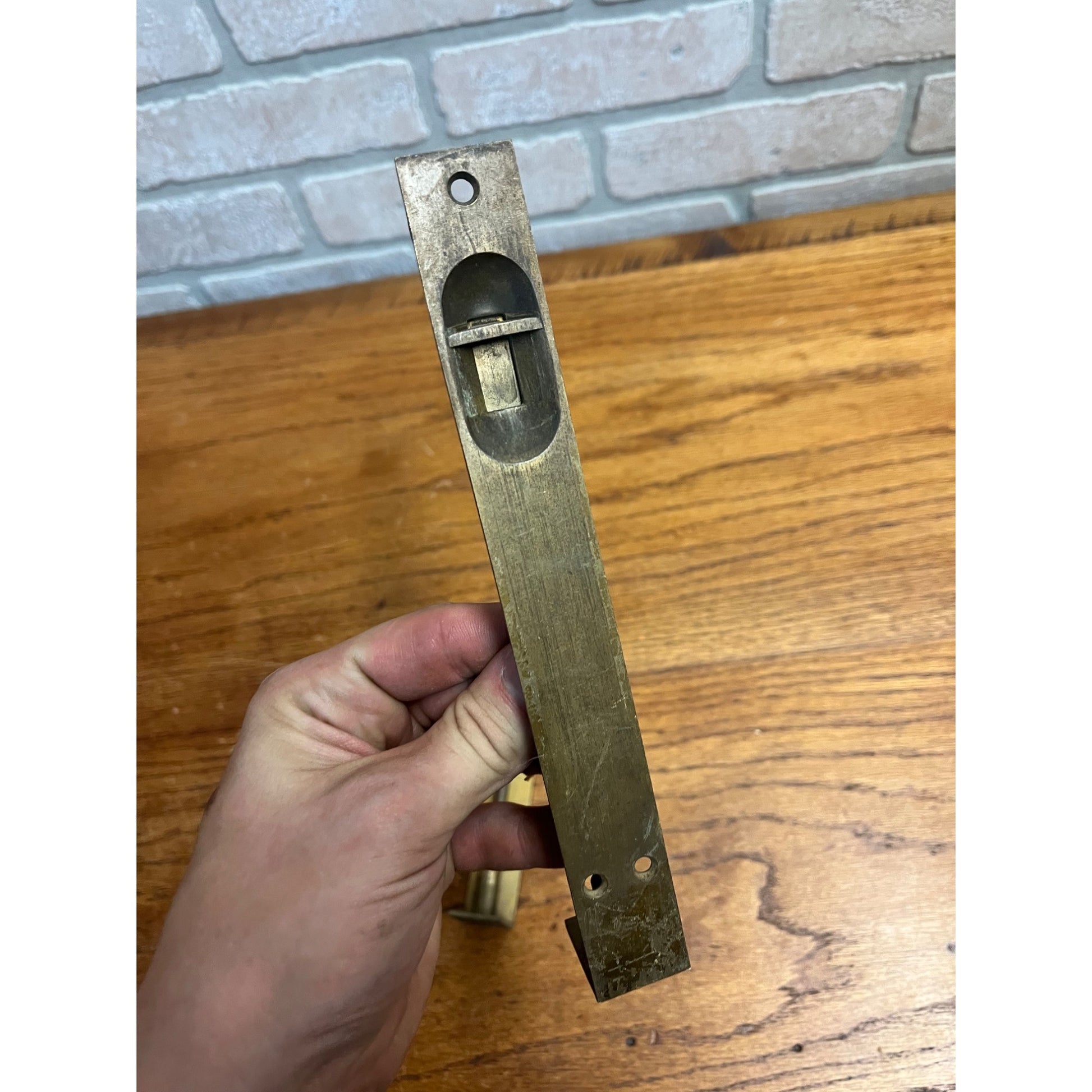 Antique Victorian Brass Flush Mount French Pocket Door Bolt Lock Set 8"