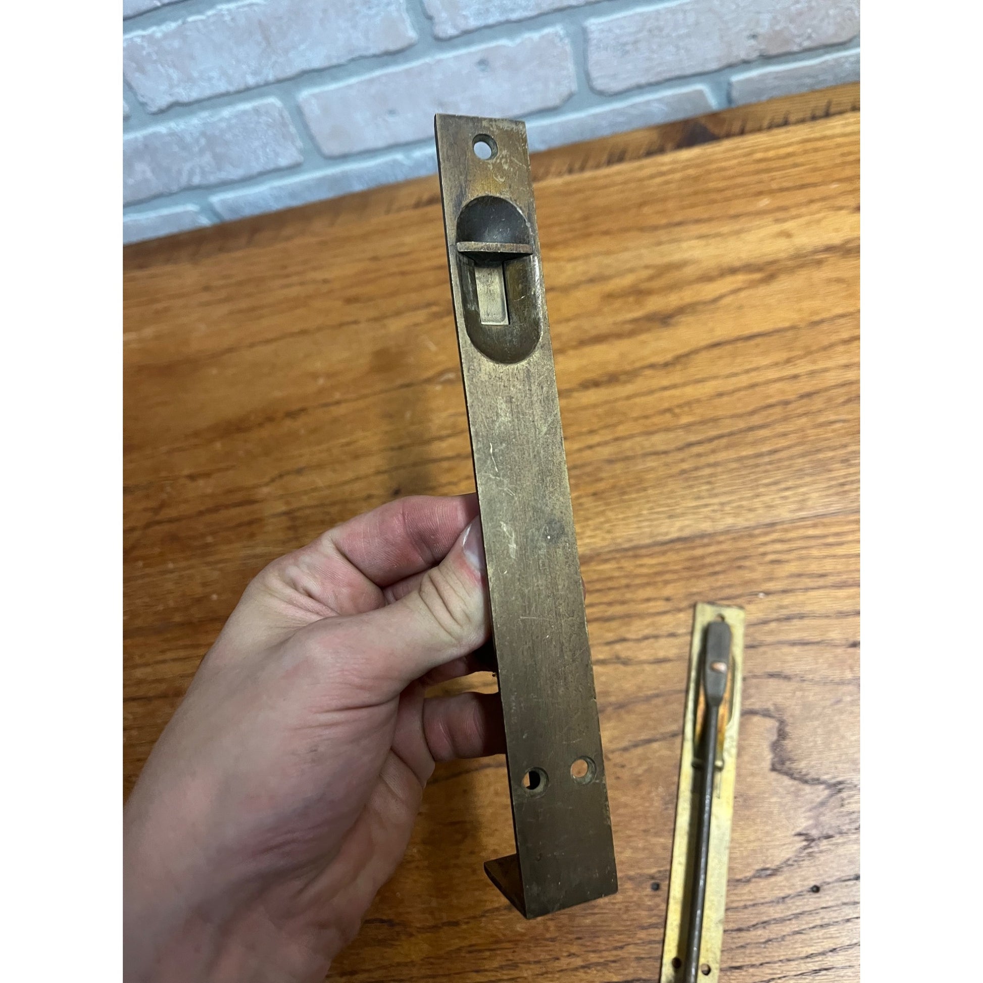 Antique Victorian Brass Flush Mount French Pocket Door Bolt Lock Set 8"