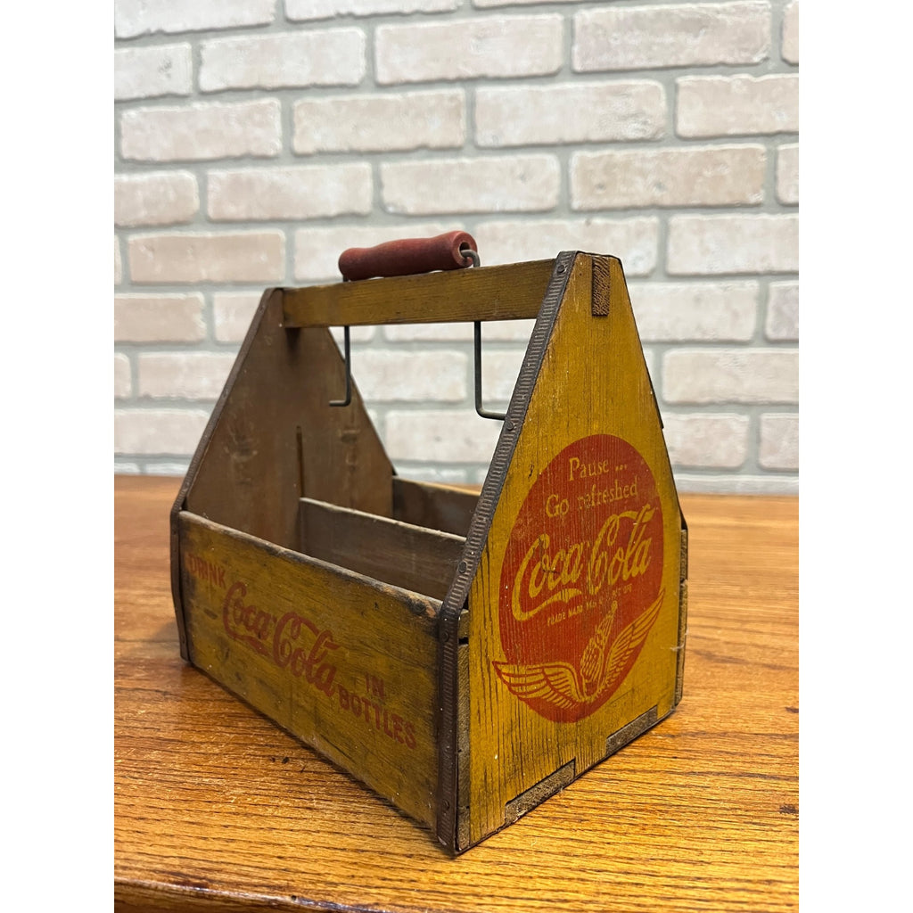 Vintage 1940s Coca-Cola Wooden Six-Pack Bottle Carrier Case WWII Wings Logo