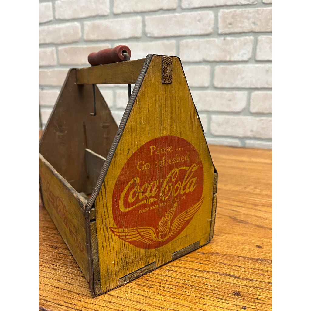 Vintage 1940s Coca-Cola Wooden Six-Pack Bottle Carrier Case WWII Wings Logo