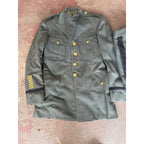Vintage Military Dress Uniform Jacket & Pants Green Wool Blend Striped Trousers Gold Buttons