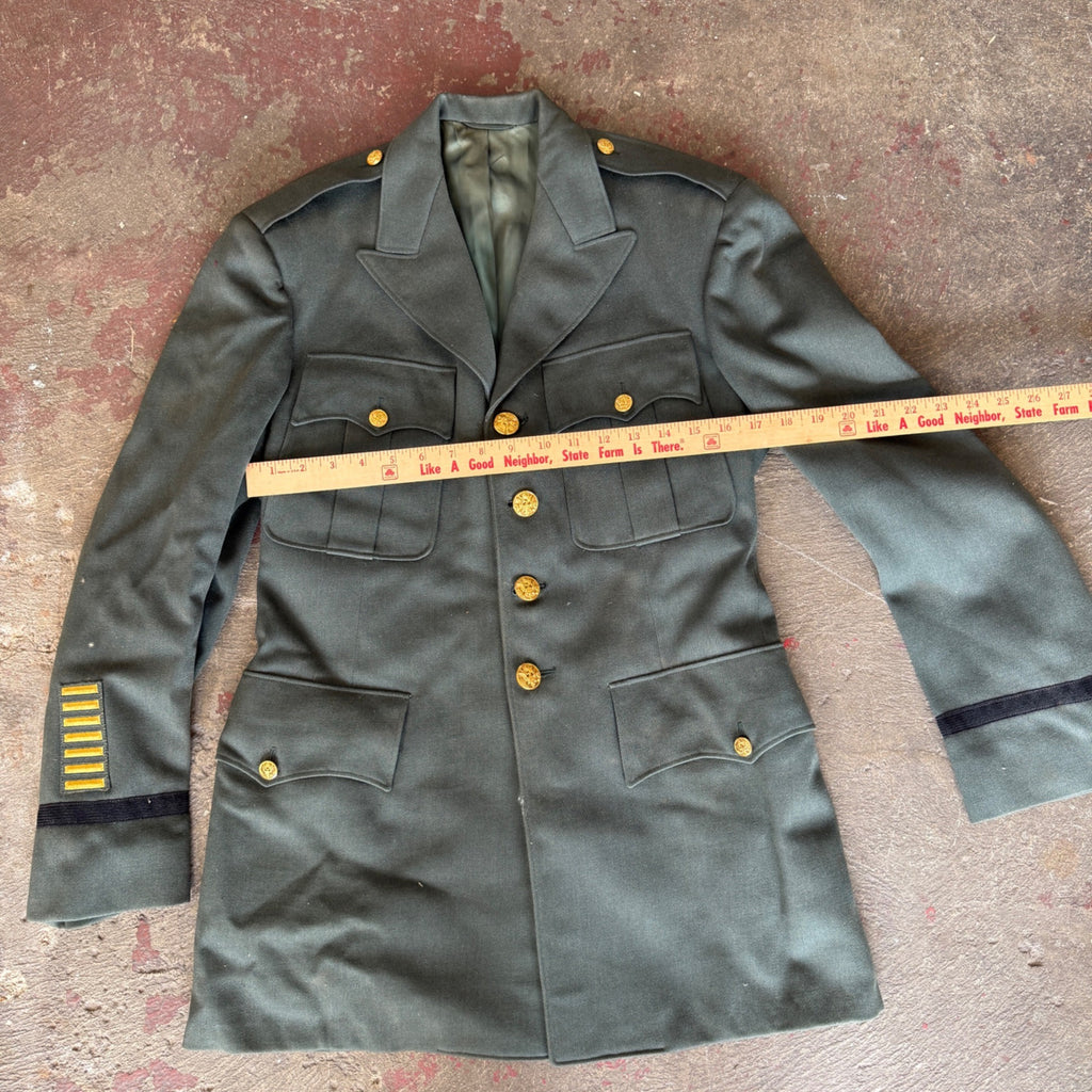 Vintage Military Dress Uniform Jacket & Pants Green Wool Blend Striped Trousers Gold Buttons