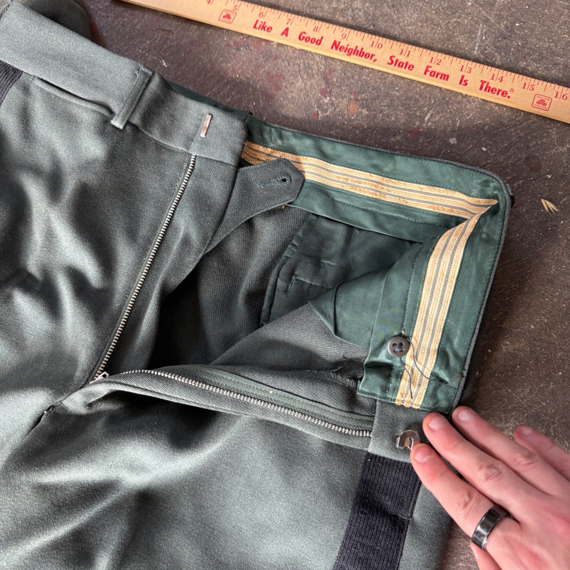 Vintage Military Dress Uniform Jacket & Pants Green Wool Blend Striped Trousers Gold Buttons