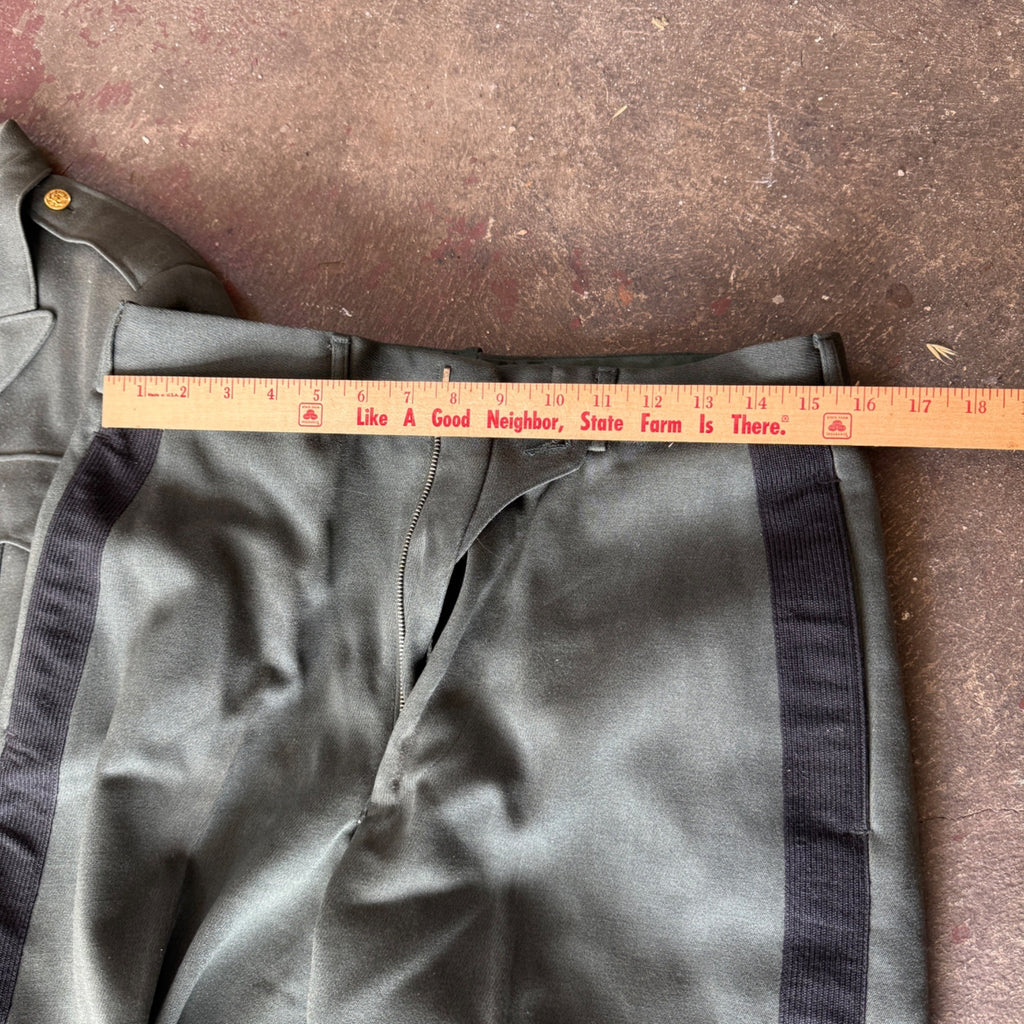 Vintage Military Dress Uniform Jacket & Pants Green Wool Blend Striped Trousers Gold Buttons