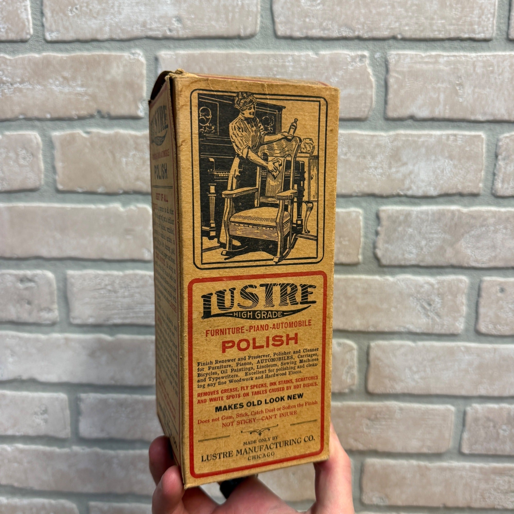 Vintage 1930s Lustre Polish Empty Advertising Box Furniture Automobile Chicago