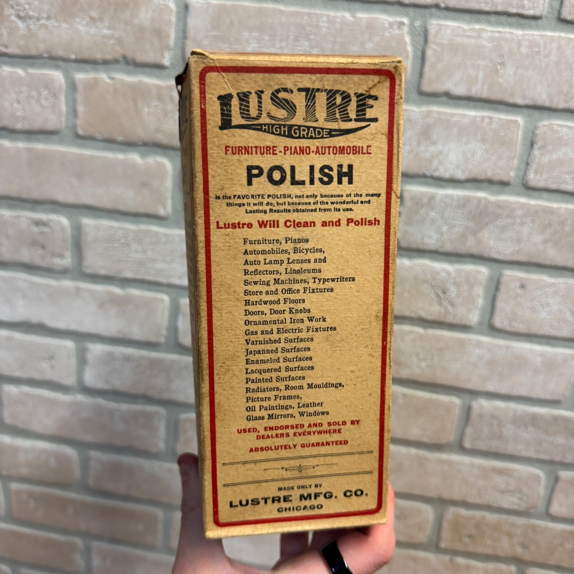 Vintage 1930s Lustre Polish Empty Advertising Box Furniture Automobile Chicago
