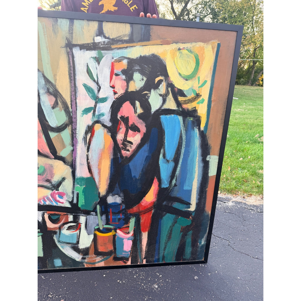 Hal Lotterman Original Modernist Figurative Painting Abstract Art MCM Mid-Century Modern