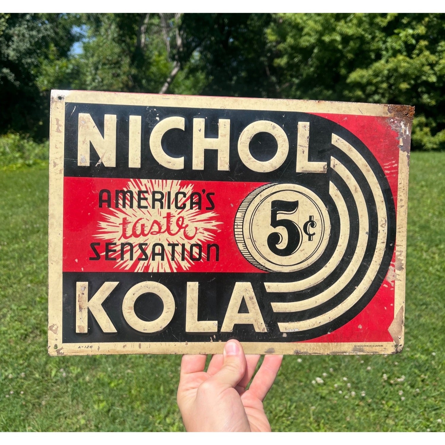 Nichol Kola Embossed Sign Advertising 1940s Sida Vintage 14" x 10"