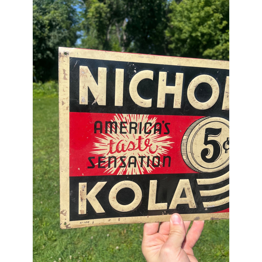 Nichol Kola Embossed Sign Advertising 1940s Sida Vintage 14" x 10"