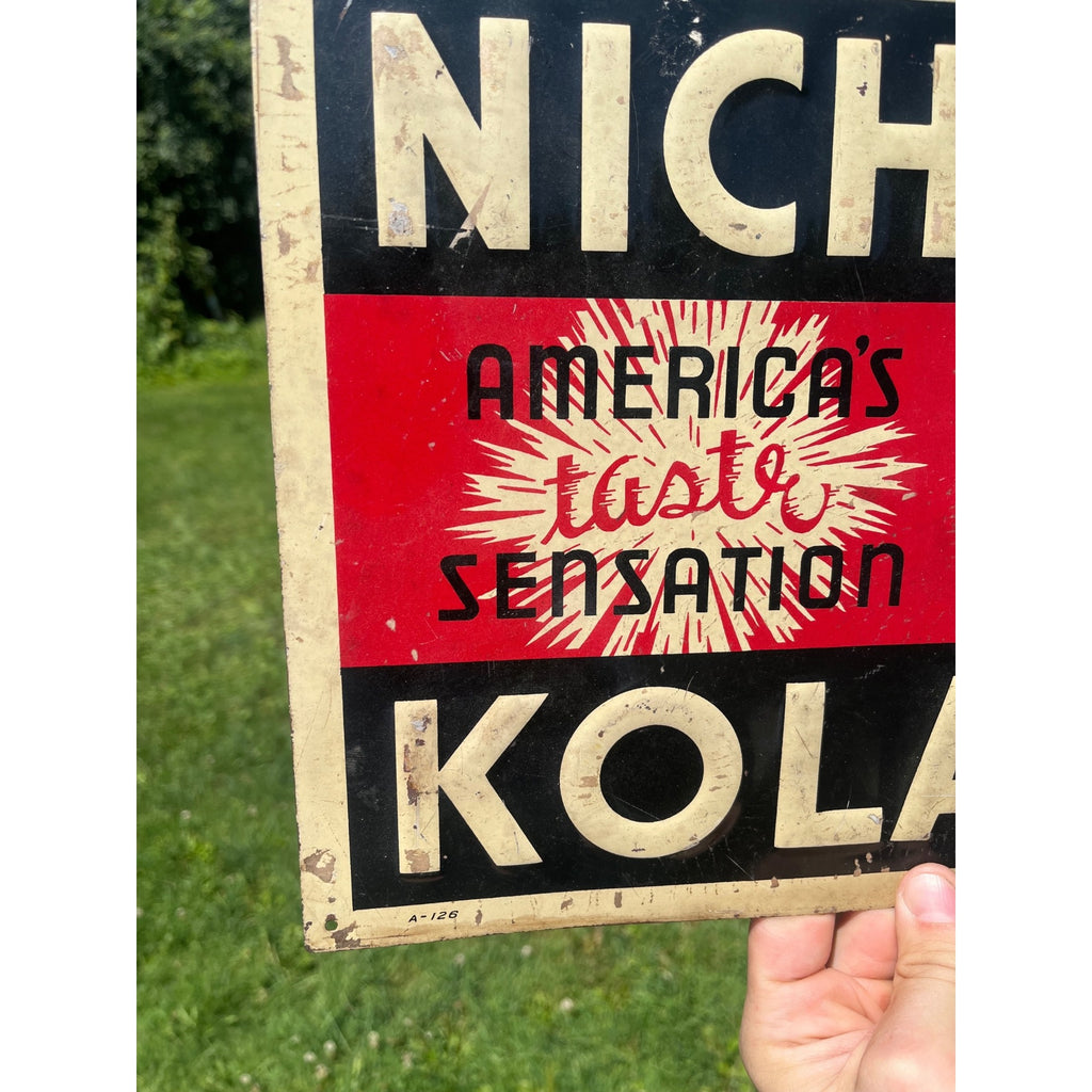 Nichol Kola Embossed Sign Advertising 1940s Sida Vintage 14" x 10"