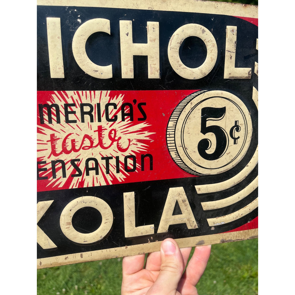 Nichol Kola Embossed Sign Advertising 1940s Sida Vintage 14" x 10"