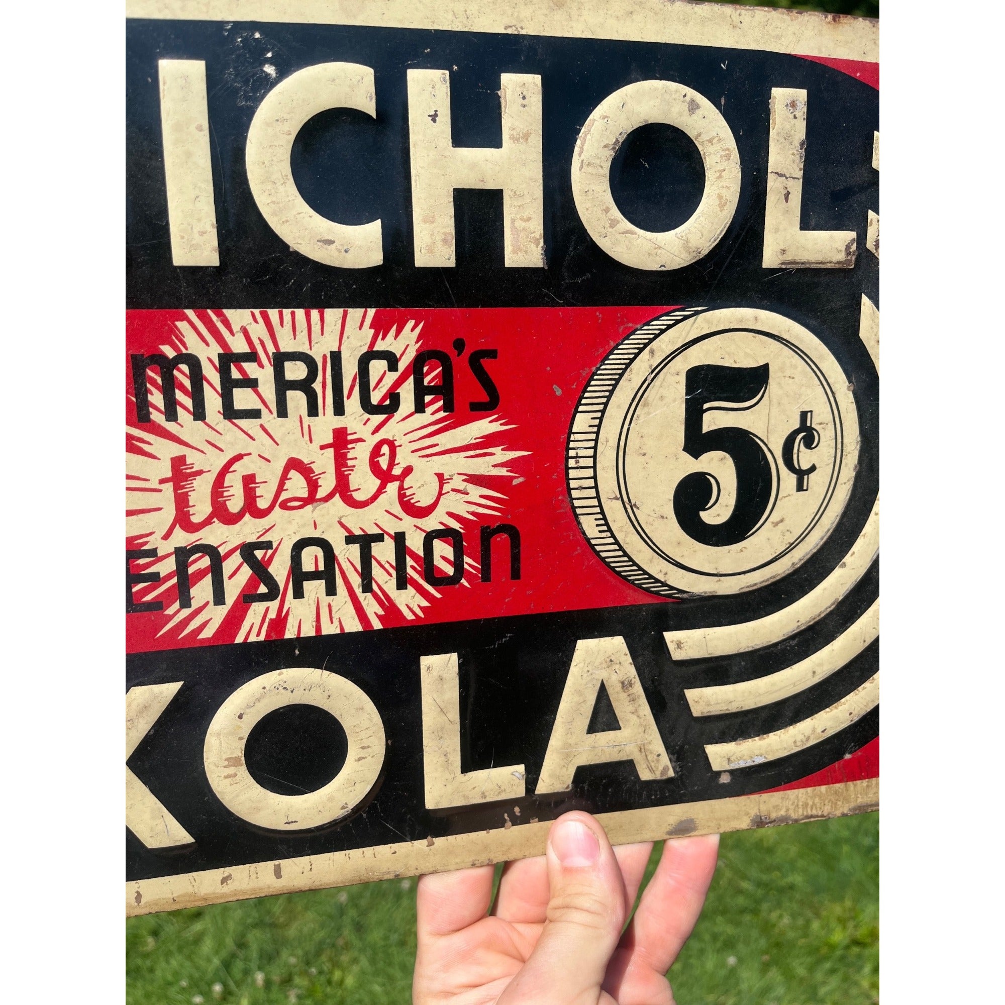 Nichol Kola Embossed Sign Advertising 1940s Sida Vintage 14" x 10"