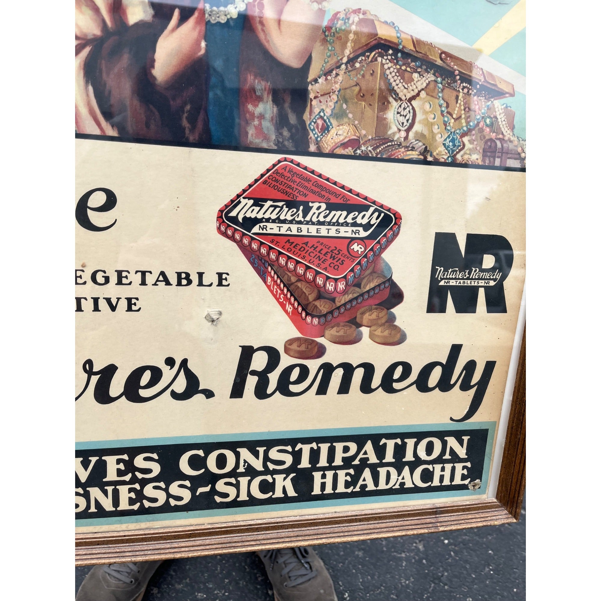 Vintage Art Deco Nature's Remedy Laxatives Advertising Sign Poster 1940s