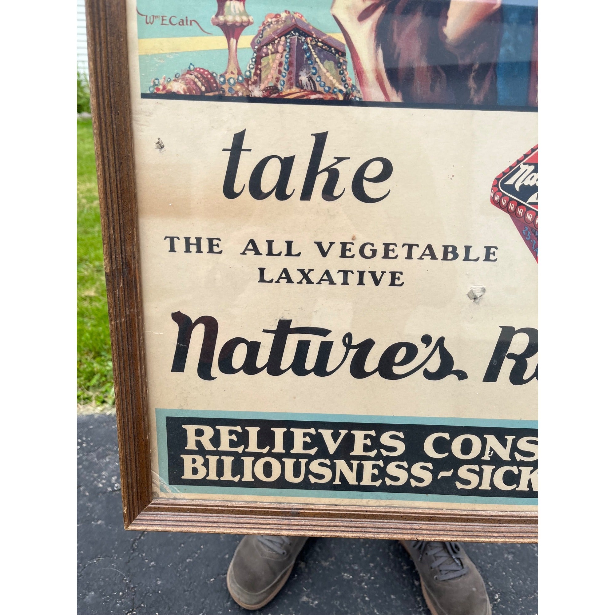 Vintage Art Deco Nature's Remedy Laxatives Advertising Sign Poster 1940s