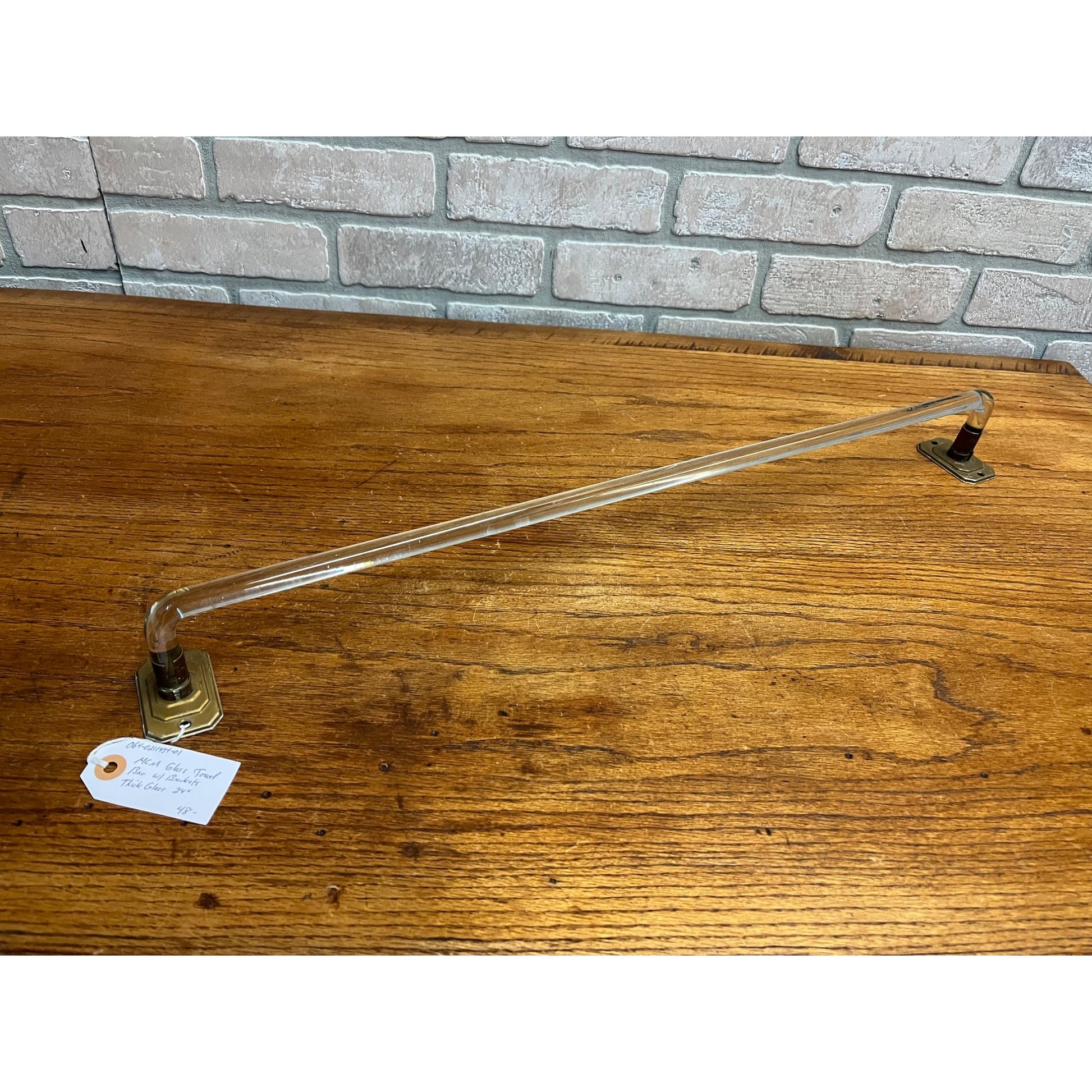 Vintage 1950s MCM Bathroom Glass Towel Bar w/ Wall Mount Brackets 24"