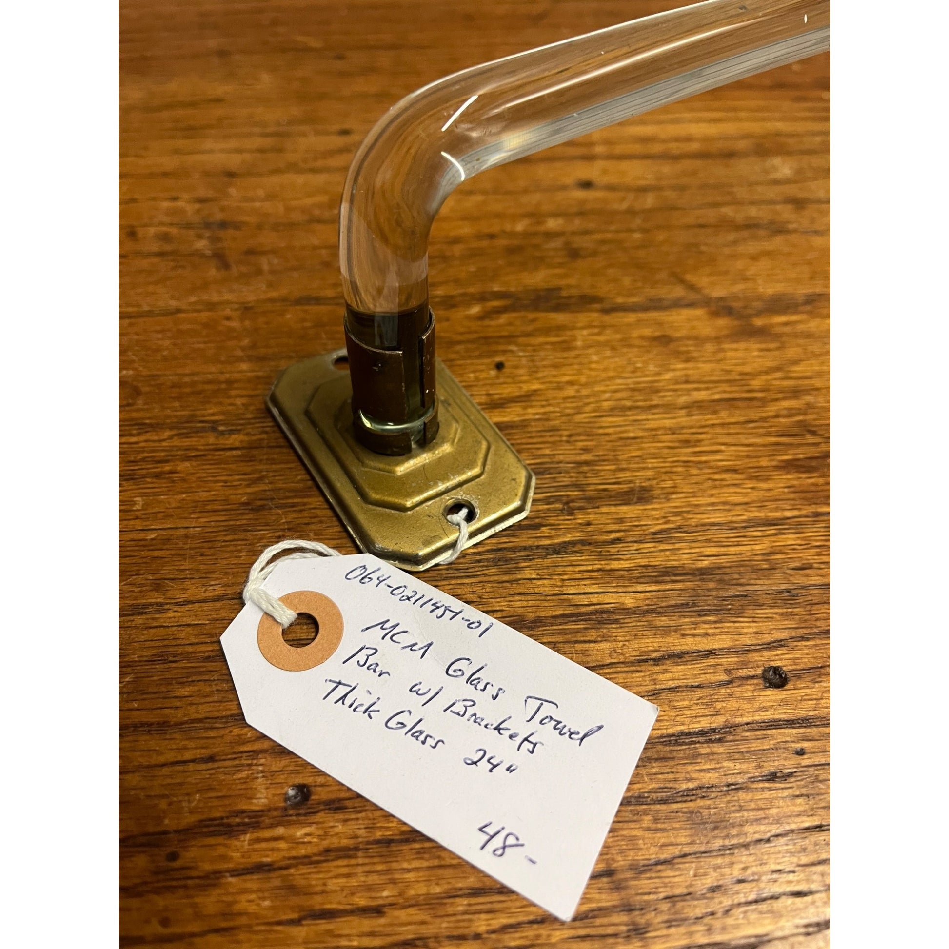 Vintage 1950s MCM Bathroom Glass Towel Bar w/ Wall Mount Brackets 24"