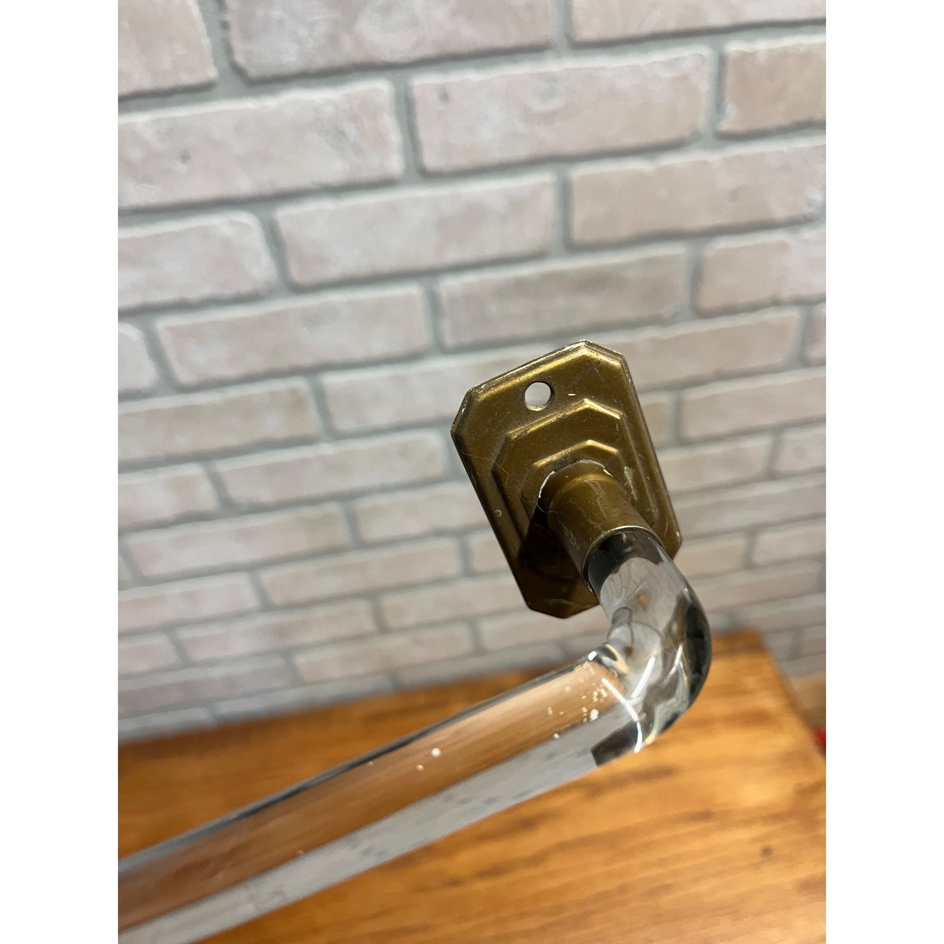 Vintage 1950s MCM Bathroom Glass Towel Bar w/ Wall Mount Brackets 24"