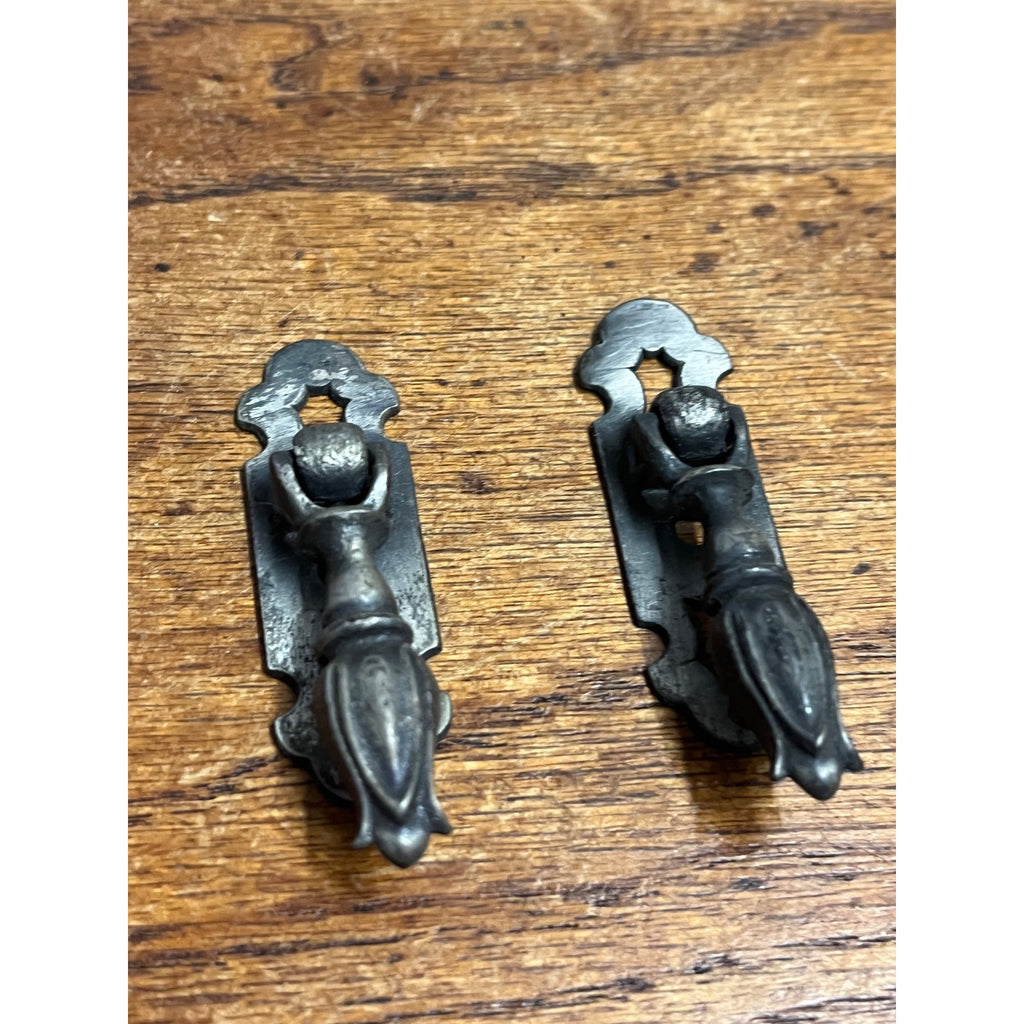 Antique Spanish Revival Drop Pulls Pair Gothic Tudor Drawer Hardware Tulip