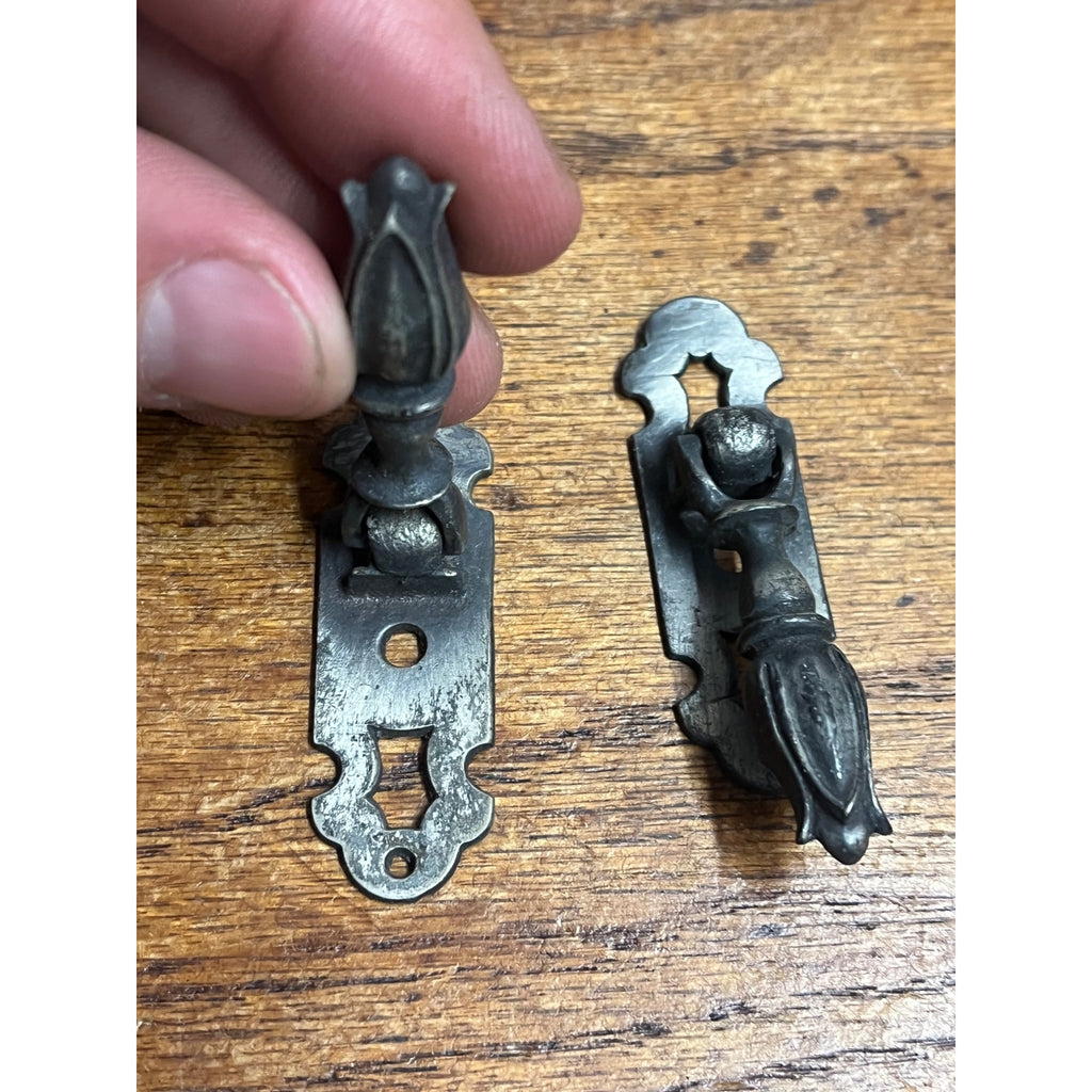 Antique Spanish Revival Drop Pulls Pair Gothic Tudor Drawer Hardware Tulip