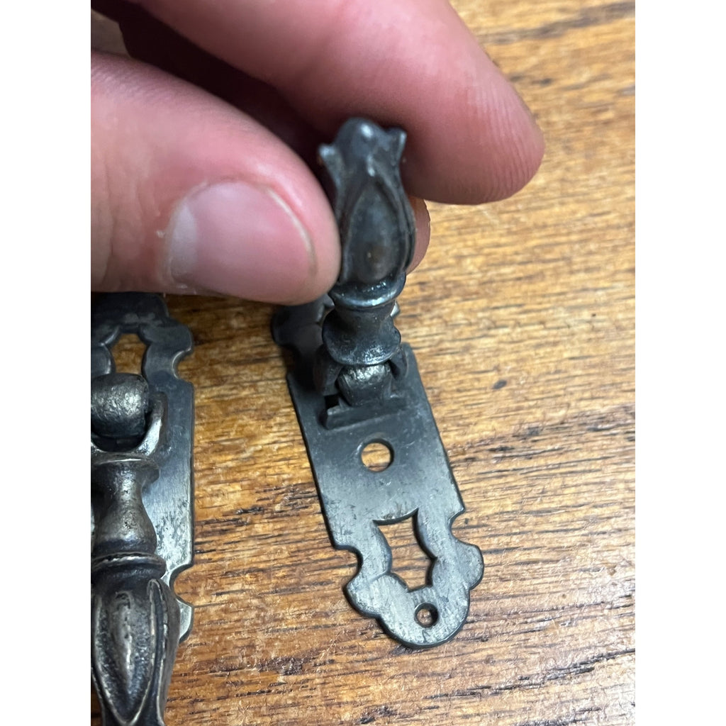 Antique Spanish Revival Drop Pulls Pair Gothic Tudor Drawer Hardware Tulip