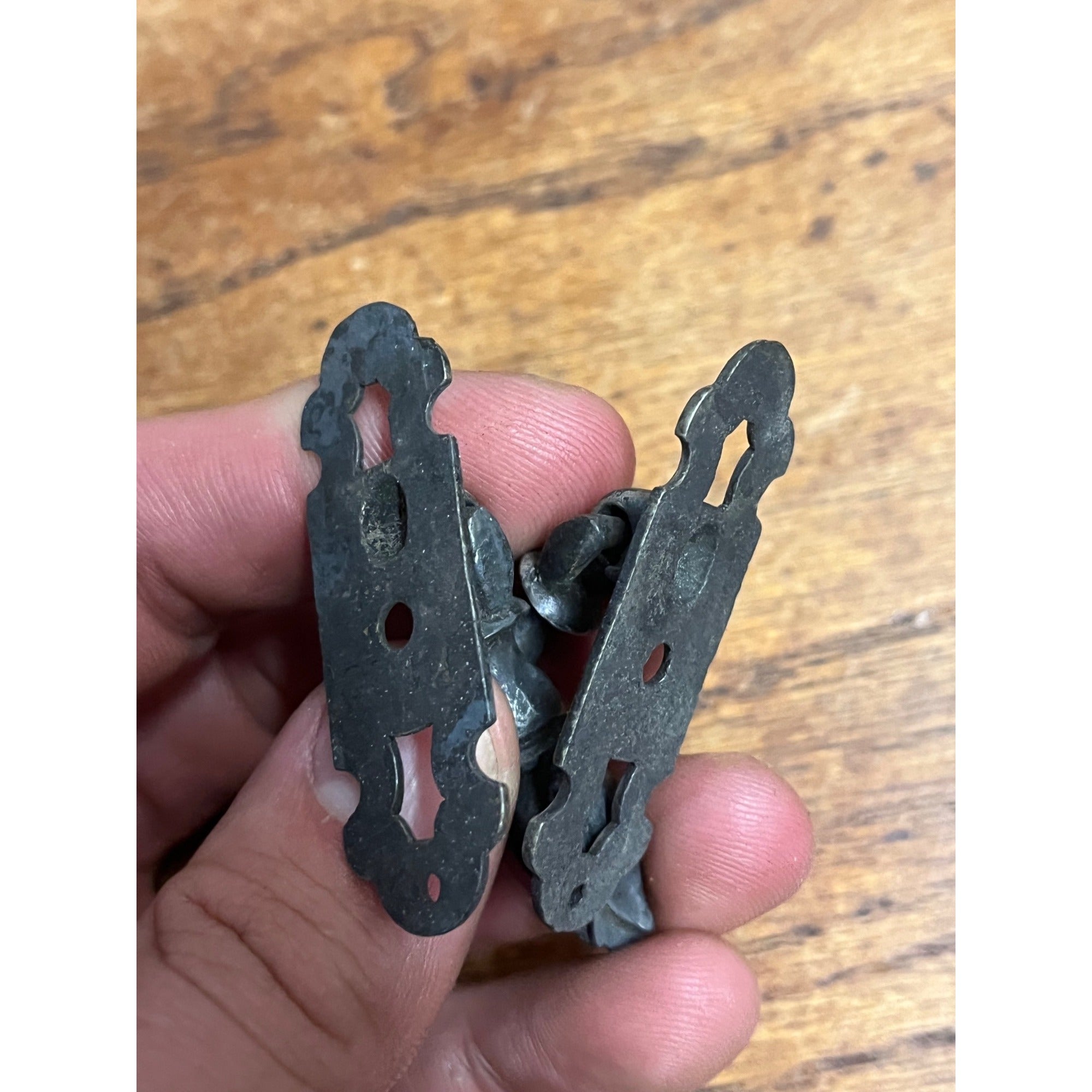 Antique Spanish Revival Drop Pulls Pair Gothic Tudor Drawer Hardware Tulip