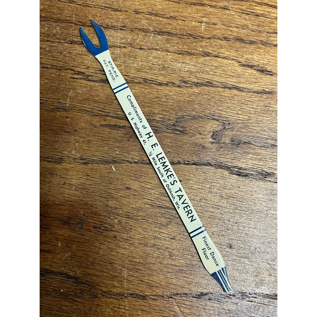 Vintage 1930s Cocktail Stir Stick Advertising Oshkosh Wis Lemke's Tavern