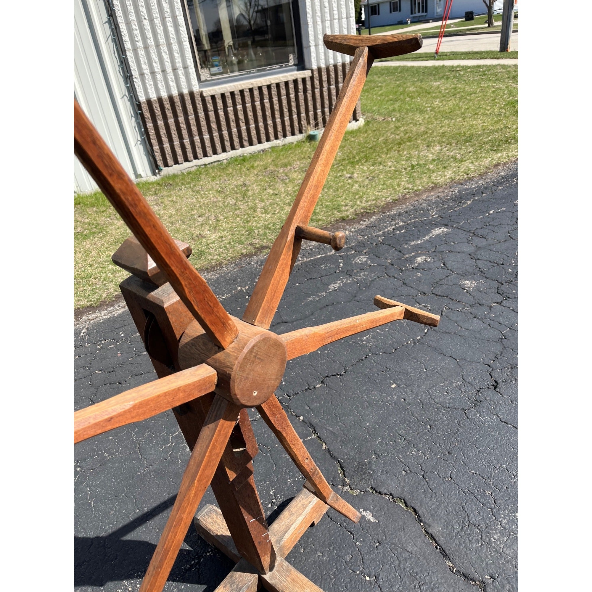 Antique 19th Century Wooden Yarn Swift Skein Winder Floor Stand Primitive