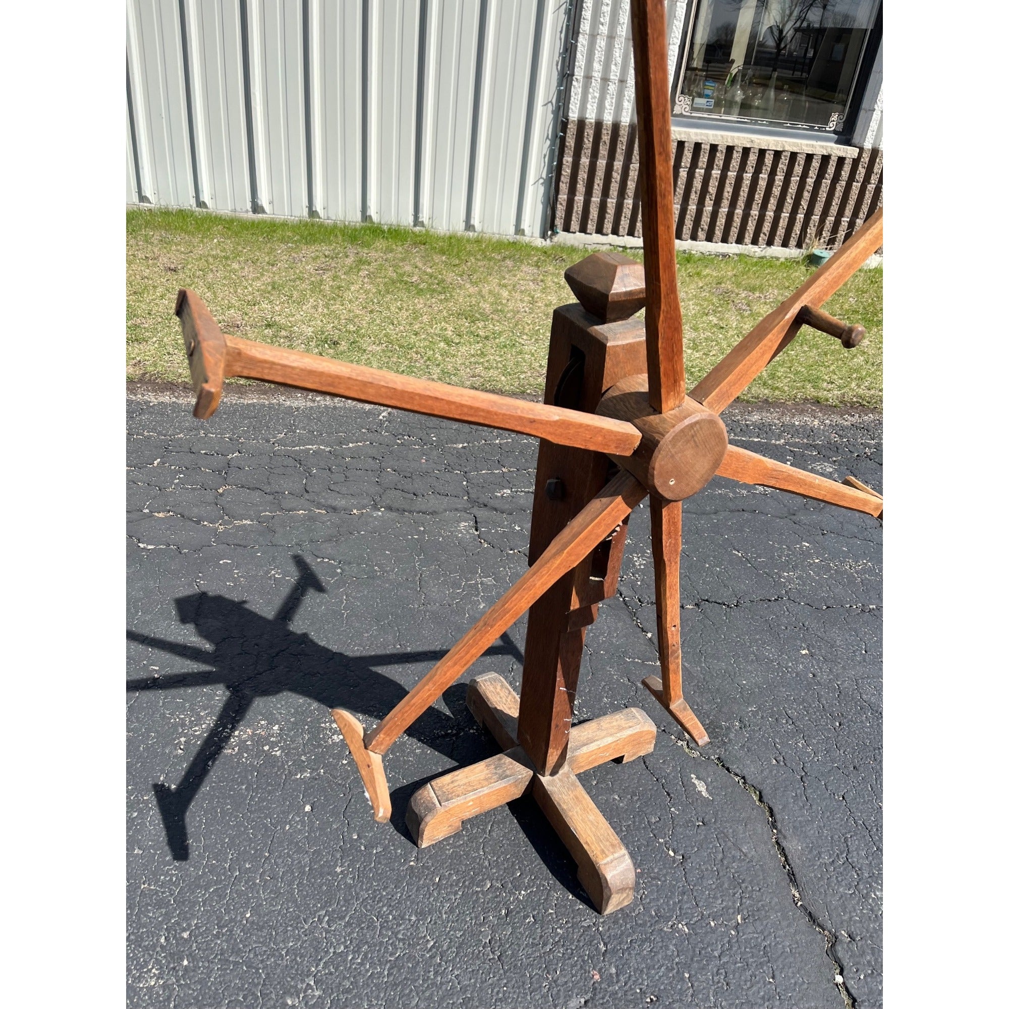 Antique 19th Century Wooden Yarn Swift Skein Winder Floor Stand Primitive